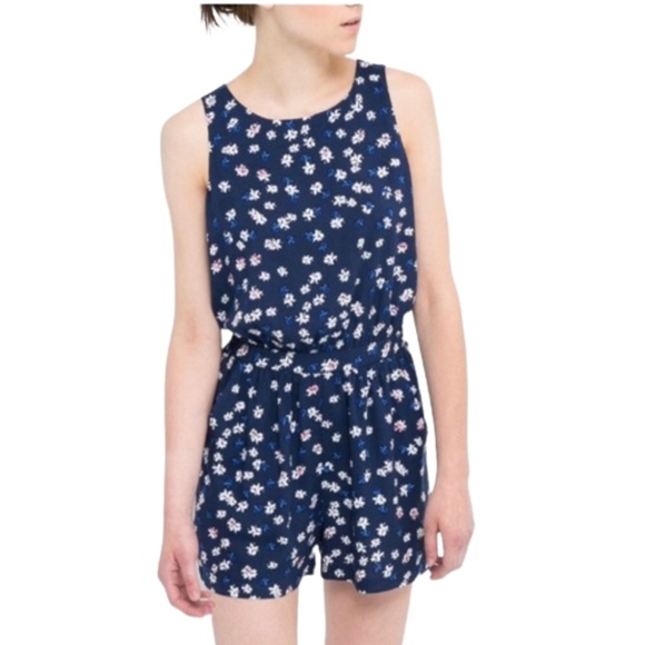 Mango ROMPER floral blue sleeveless shorts XXS - Picture 2 of 8